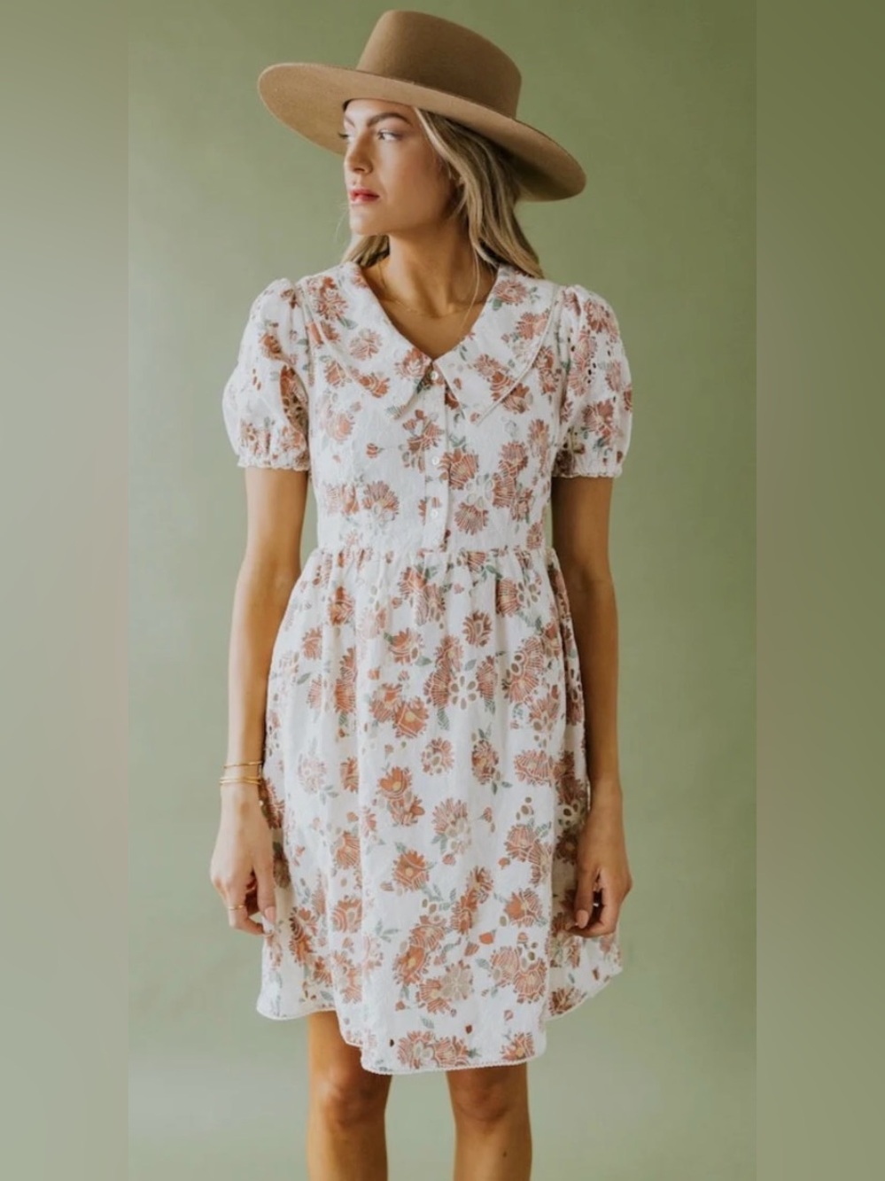Salt Larchmont Chelsea Collar Eyelet Dress (Size Small)